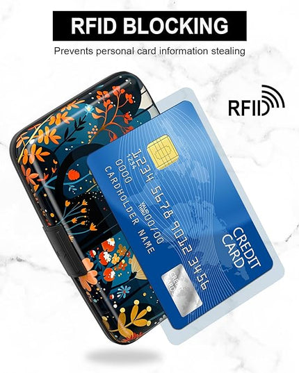 Atufsuat Credit Card Holder, Mini Aluminum Card Wallet RFID Blocking Slim Metal Hard Card Case for Women Men, Cute Cat