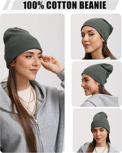 100% Cotton Beanie Hat- Unisex Ultra Soft Winter Warm Stretch Knit Cuffed Hats Fisherman Beanies Skull Cap