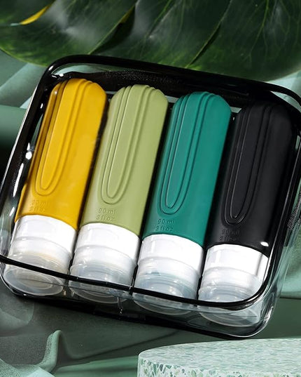 Travel Bottles for Toiletries, Tsa Approved 3oz Travel Size Containers BPA Free Leak Proof Refillable Liquid Silicone Squeezable Travel Accessories for Shampoo Conditioner Lotion (4 Pack)