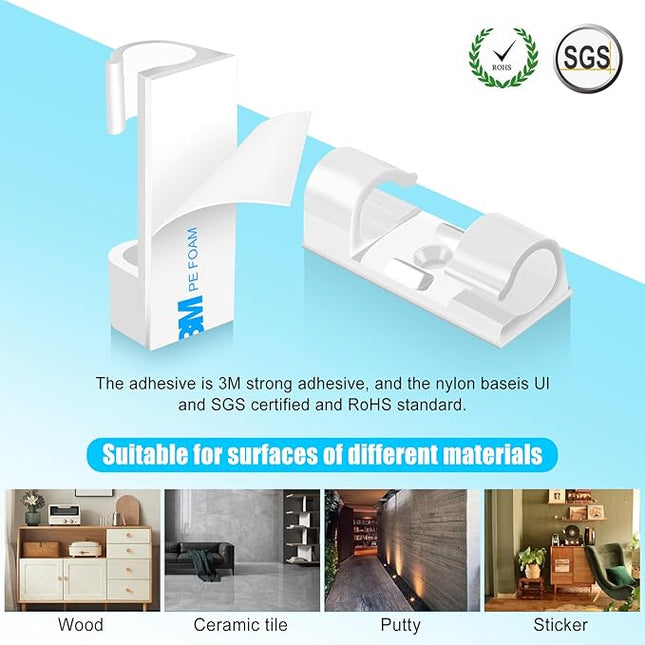 XHF 50pcs Medium Self Adhesive Cable Clips White,Wire Clips Cable Management Wire Organizer Cord Holder for Under Desk, Car, Wall, TV PC Ethernet Cable (Pack of 2)