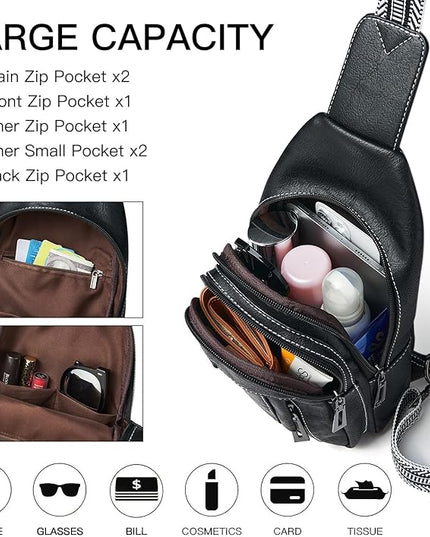 7L Sling Bag for Women Men Leather Small Sling Backpack Daypack Anti Theft Fanny Pack Crossbody Purse Travel