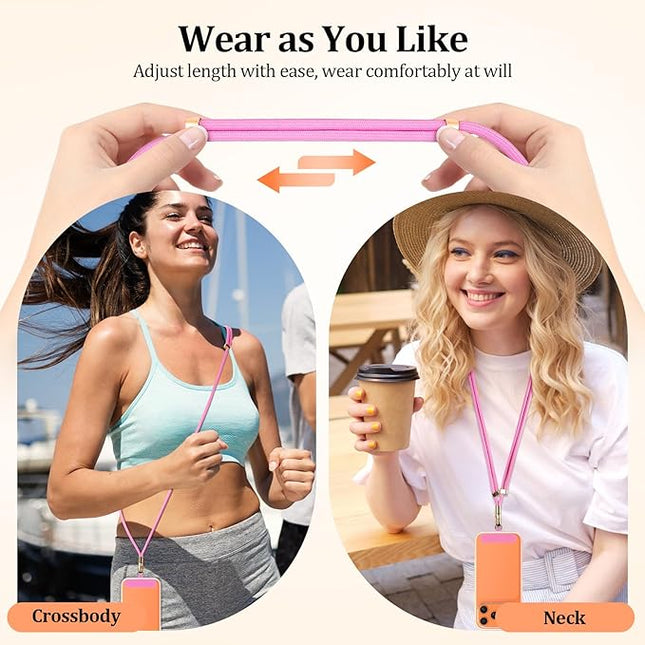 Dadanism Universal Phone Lanyard, Adjustable Cell Phone Lanyard*1, Wrist Strap*1, Tether Tabs*2, Crossbody/Neck/Wrist Strap for for iPhone & Most Smartphones, Pink