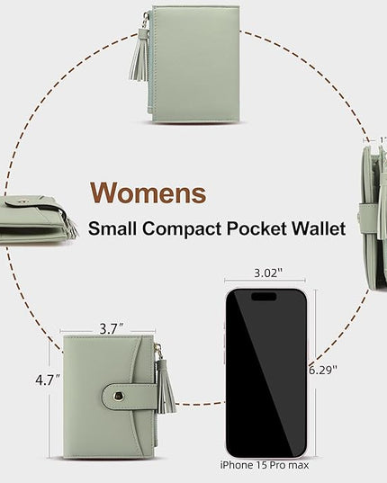 yiijay Small Wallet for Women RFID Blocking Tassle Bifold Slim Thin Leather Wallet Credit Card Holder Wallet Ladies Mini Wallet with Widened Zipper Pocket