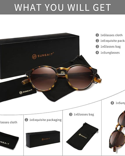 SUNGAIT Classic Vintage Round Polarized Sunglasses for Women Men Retro Style UV400
