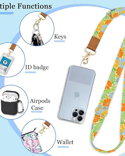 Floral Phone Lanyard Crossbody Strap, Flower Cell Phone Lanyards for around the Neck Cross Body, Wristlet Wrist Strap Adjustable for Women Keys Case Accessories Beach Travel Essentials