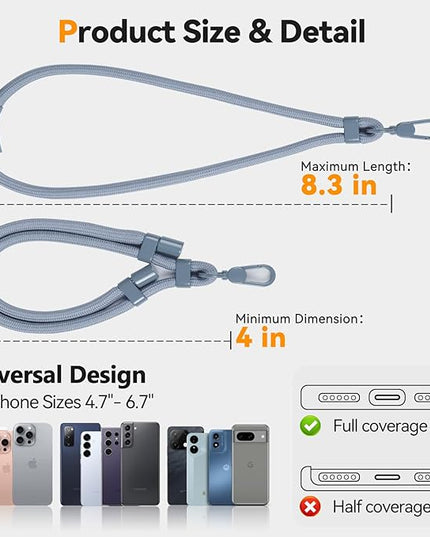 Phone Wrist Strap with 2 Phone Tether Tab, 2 Pack Adjustable Anti-Theft Cell Phone Lanyard for Travel & Outdoors