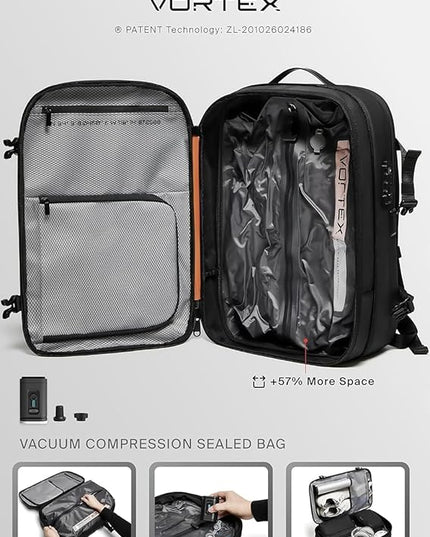 BlackVoyage Vortex Vacuum Seal Travel Backpack 60L Expandable Air Compression System Water Resistant TSA Lock Carry-On Suitcase Luggage Black AERO - Vacuum Pump Included