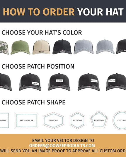 Oowee Products Custom Leather Patch Richardson 112 Trucker Hat, Cotton/Polyester Mesh, Snapback Closure, Handcrafted in USA