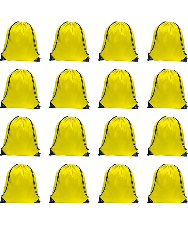GoodtoU Drawstring Bags, Drawstring Backpack Bulk Nylon Backpack Draw String Back Bag Cinch Sack Drawstring Gym Bag String Backpack for Sport, Traveling, Team (Yellow, 16Pcs)