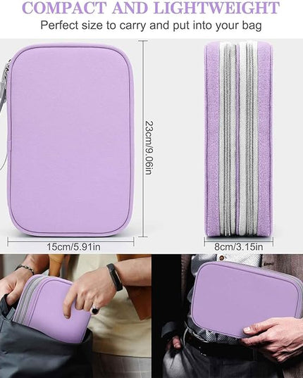 FYY Electronic Organizer, Large Travel Cable Organizer Bag Pouch Electronic Accessories Carry Case Portable Waterproof Double Layers All-in-One Storage Bag for Cable, Cord, Charger, Light Purple