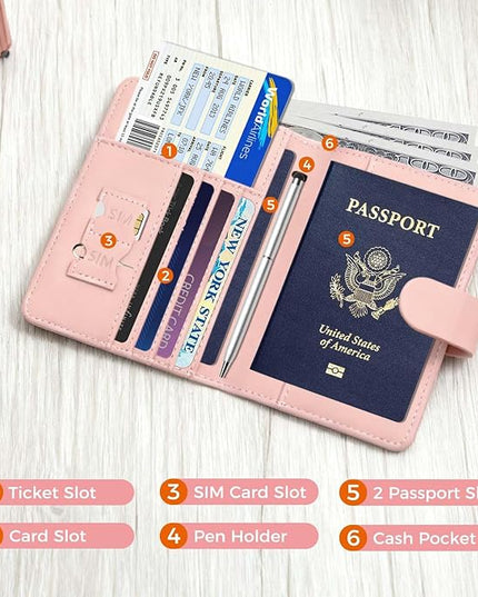 Melsbrinna Premium Leather Passport Holder Covers Case, Waterproof Rfid Blocking Travel Wallet Passport Holder with Pen Holder, Cute Passport Book for Women/Men
