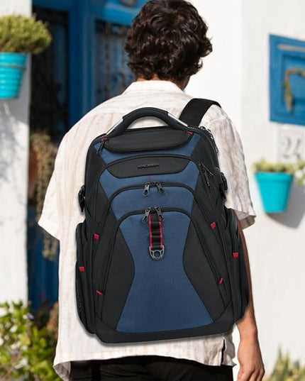 KROSER Travel Laptop Backpack 17.3 Inch XL Computer Backpack with Hard Shell Saferoom RFID Pockets Water-Repellent Business College Daypack Stylish Bag for Men/Women-Black Haze Blue