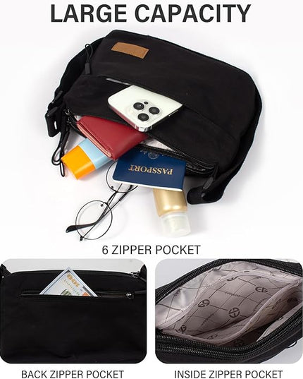 Crossbody Sling Bag Canvas Purse Small Shoulder Handbag 5 Pocket Casual Travel Messenger Hobo Bag Phone Satchel Backpack
