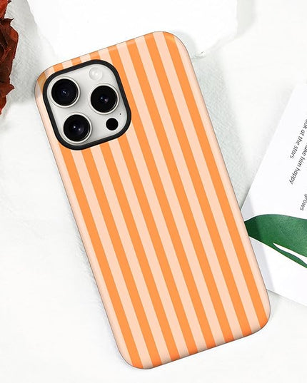Magnetic for iPhone 16 Pro Max Case Cute Stripes Phone Case, Shockproof Slim TPU and Hard PC Protective Phone Cover Compatible with MagSafe Designed for Women Girls, Orange