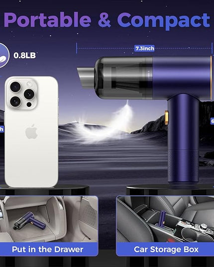 Handheld Car Vacuum Portable Cordless,18000PA High Power Vacuum Cleaner with Brushless Motor.7 in 1 Mini Hand Held Vacuum Rechargeable AirDuster/Blower for Car,Home,Ofice,Pet