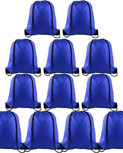 KUUQA 12 Pcs Drawstring Backpack Bags Sport Gym Sack Cinch Bags Bulk for School Traveling and Storage (Blue)