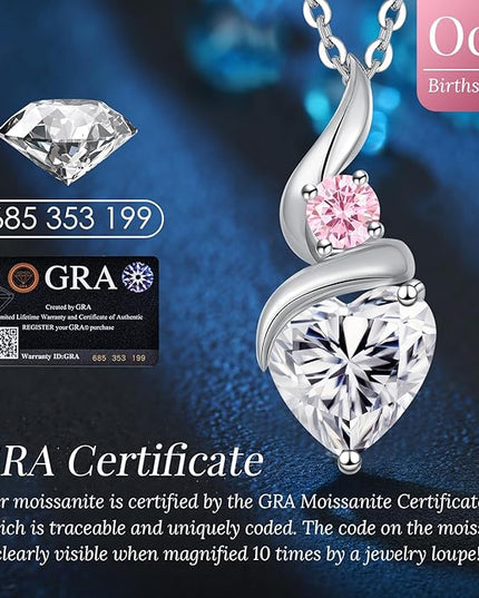 ANDSO Moissanite Heart Pendant Necklaces for Women, 925 Sterling Silver Necklace with Birthstone, Ideal Anniversary Present or Birthday Christmas Valentine Jewelry Gifts for Mom Wife Her Girlfriend