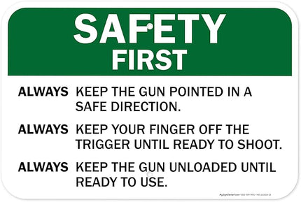 Safety First Always Keep The Gun Pointed In A Safe Direction Sign, 12x18 Inches, Rust Free .063 Aluminum, Fade Resistant, Made in USA by My Sign Center