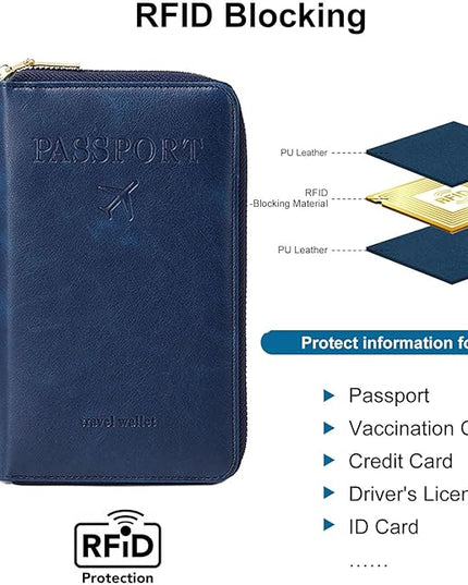 Passport Holder for Travel Women and Men RFID Passport Holder with Card Slots Holder Passport Case Passport cover Passport Wallet Travel Essentials and Accessories (Zipper, Navy Zipper)