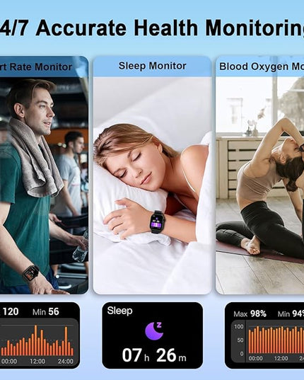 Smart Watch(Answer/Make Call), 1.96" HD Smartwatch for Men Women, 2025 New Fitness Watch with 100+ Sport Modes, Heart Rate/Sleep/SpO2/Calories Monitor, IP68 Waterproof Activity Tracker for Android iOS