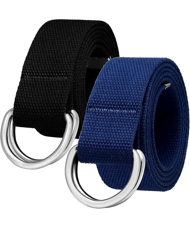 Falari Canvas Web Belt Metal Double D Ring Buckle for Men Women Casual Cloth Military Style Belt 1 1/2" Wide