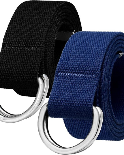Falari Canvas Web Belt Metal Double D Ring Buckle for Men Women Casual Cloth Military Style Belt 1 1/2" Wide