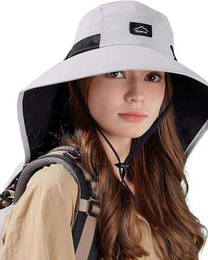 Rosoz Outdoor Sun Hat for Men Women, UPF50+ Protection Safari Cap Wide Brim Mesh Fishing Hat with Neck Flap Beach Garden