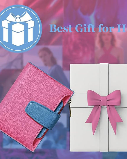 Airkit Small Wallet Women RFID Blocking Soft Leather Bifold Compact Card Holder Wallet for Women with Zipper Coin Pocket 4 ID Window