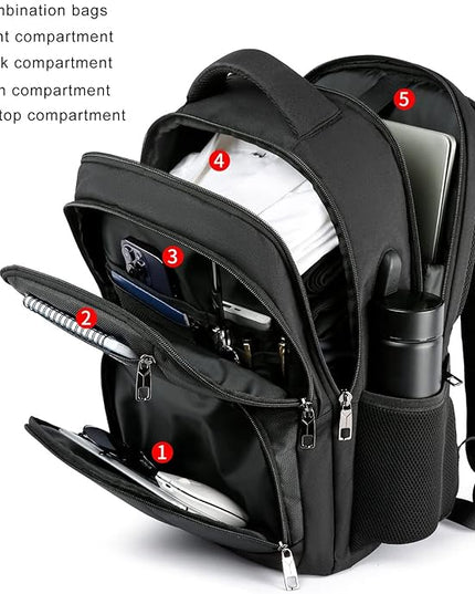 School Backpack for Teen Boys,15.6 Inch Anti Theft Laptop Bookbag with USB Charging Port, Water Resistant College, High School, Ergonomic Straps, Multiple Compartments, Men, Black