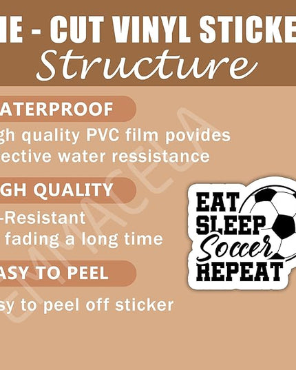 (3PCS) Soccer Stickers - Eat Sleep Soccer Repeat – Waterproof Vinyl Decal for Books, Laptops, Phones, Tumblers, Water Bottles - Sport Stickers for Soccer Players, Teams,Fans - 3" x 2.5"