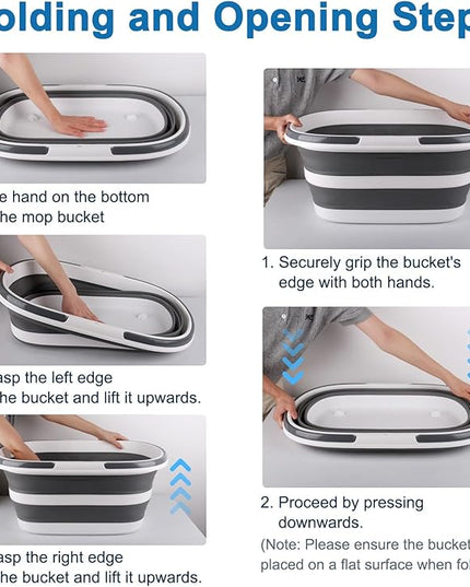 Extra Large Collapsible Bucket 35L Mop Bucket With Handles & Wheels, Plastic Wash Basin Pet Bath Tub for Puppy Dogs Cats, Folding Laundry Basket Clothes Storage Organizer RV Outdoor Camping Essentials