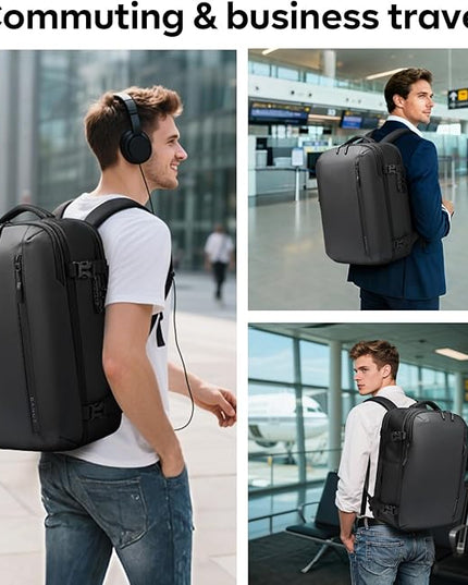 BANGE Vacuum-Seal Travel Backpack with Pump and Vacpack Compression System, Water Resistant Large Carry-On Backpack with Laptop Compartment and TSA Lock - Flight Approved, Black (With Air Pump)
