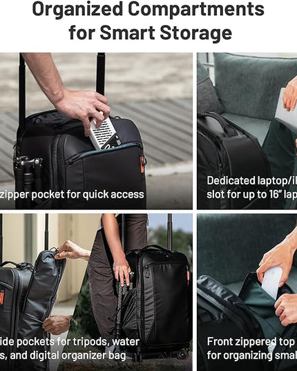 PGYTECH 2-in-1 Roller Camera Backpack, DSLR/SLR/Mirrorless Bag for Travel Photographers, Rolling Luggage with Tripod & Removable Modular & Rain Cover, Compatible with Canon, Nikon, Sony