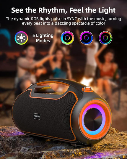 Portable Bluetooth Speakers Wireless Upgrade, 200W Peak Loud Sound/Deep Bass for Party, IP65 Waterproof Outdoor Speaker w/ 2*Subwoofer/2*Tweeter/DSP/Bass Boost/TWS/TF/USB/AUX, 24H Playtime