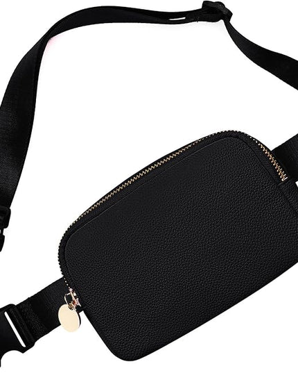Leather Belt Bag for Women – Black Leather Fanny Pack Crossbody, Everyday Belt Bag, Waist Pack, Women’s Fanny Pack, Crossbody Fanny Packs for Women, Large Black Bag