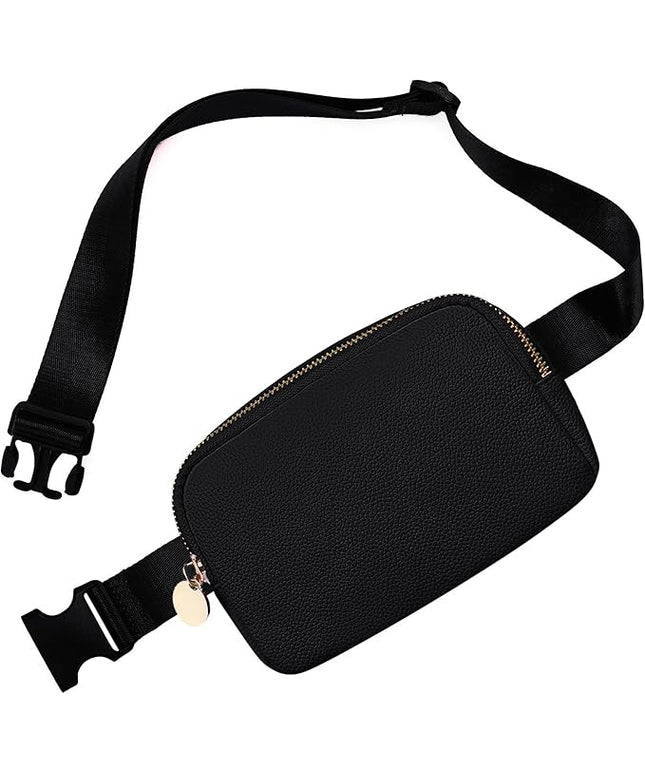 Leather Belt Bag for Women – Black Leather Fanny Pack Crossbody, Everyday Belt Bag, Waist Pack, Women’s Fanny Pack, Crossbody Fanny Packs for Women, Large Black Bag