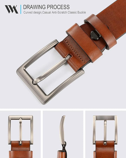 WOLFANT Men's 1.5" Full Grain Leather Belt,100% Italian Real Solid Leather