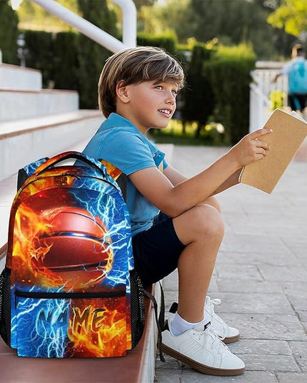Boys Backpack for Kids Personalized Basketball School bag for Elementary Middle Primary, 17 Inch Durable Lightweight Bookbag