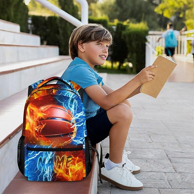 Boys Backpack for Kids Personalized Basketball School bag for Elementary Middle Primary, 17 Inch Durable Lightweight Bookbag