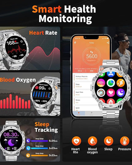 LIGE Smart Watches for Men 1000mAh Battery/LED Flashlight/3 Straps, 1.7" Ultra HD Screen Outdoor Smartwatch with 111 Sports Modes, Bluetooth Call 5ATM Waterproof Fitness Tracker Android iOS,Sliver