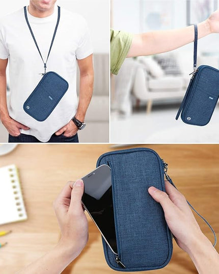 RFID Family Passport Wallet Holder Waterproof, Travel Document Organizer Credit Card Clutch Bag for Men Women