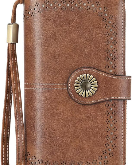 SENDEFN Wallet for Women RFID Blocking Leather Clutch Long Purse Large Capacity Credit Card Holder Wristlet