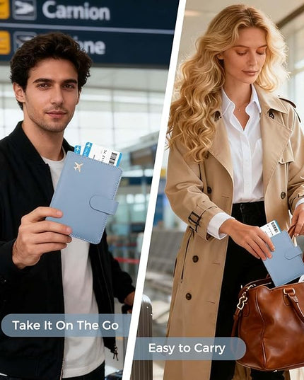 Melsbrinna Premium Leather Passport Holder Covers Case, Waterproof Rfid Blocking Travel Wallet Passport Holder with Pen Holder, Cute Passport Book for Women/Men