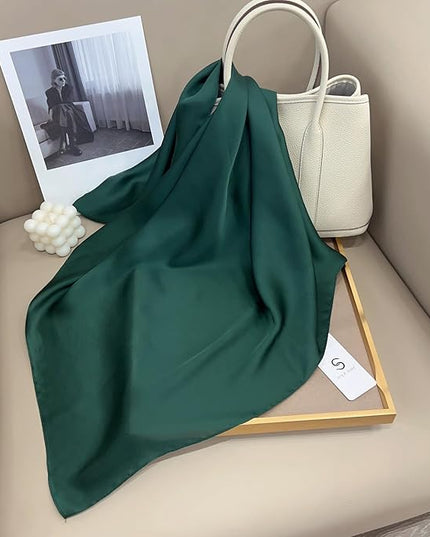 CHUNG Women's Square Satin Scarf 27.5" Bandanas Solid 50s Retro Neck Scarves Emulation Silk Handbag Hair Ribbons Necktie