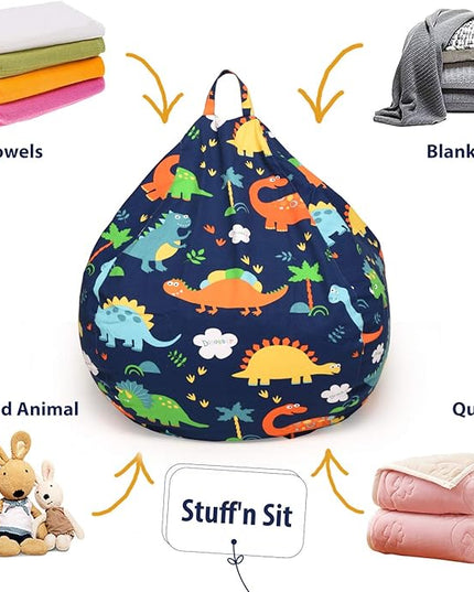 YuppieLife Kids Storage Bean Bag Cover（No Filling）Toy Organizer|Carrying Handle Sofa|Available for Kids and Teenager|Cuddle Chair|Machine Washable and Durable（38“,Dinosaur）
