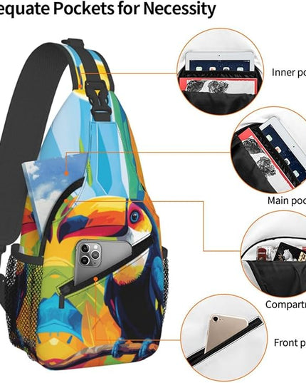 Animal Face Sling Bag Crossbody Bags Chest Bag Backpack for Travel Running and Hiking for Men Women Colorful Parrot 1
