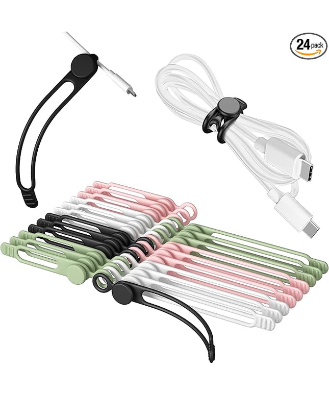 Nearockle Silicone Cable Ties Cord Organizer for Cable Management, 24Pcs 3" and 4.5" Reusable Cable Organizer Electronic Accessories for Home, Office, Kitchen, School, Travel (Multi)
