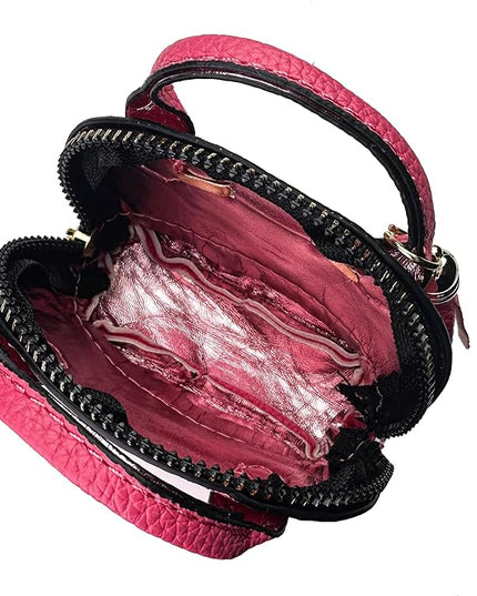 Plinvo Cute Genuine Leather Keychain Coin Purse for Women with Tassels Mini Change Pouch Brown (Rose Red)