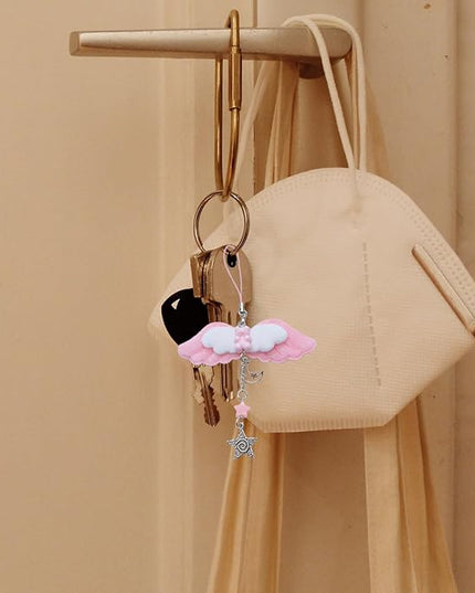 Sweet Cool Bear Wing Star Charm Pendant Chain Phone Straps Pocket Keychain Strap Hanging Decoration For Keys Bag Purse Bag Pendant Charm Decoration