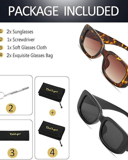 Dollger Rectangle Sunglasses for Women Men Trendy Retro Fashion Sunglasses UV 400 Protection Square Fram